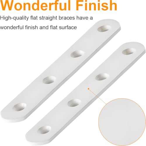 8 Pack 4 Inch Flat Bracket Straight Brace, White Stainless Steel Mending Plates, Heavy Duty Repair Brackets for Wood with Mounting Screws