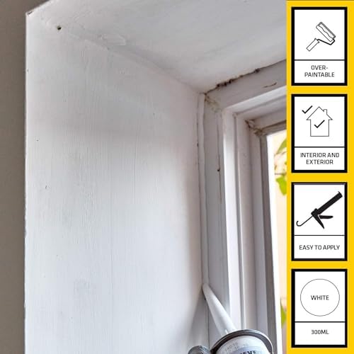 CANOPUS INTERBOND Waterproof Siliconized Acrylic Sealant White 3-Pack, 100% Solvent-Free & Odorless Paintable Sealant, Frame and External Window Sealant for Filling Cracks and Gaps, Silicone Mastic