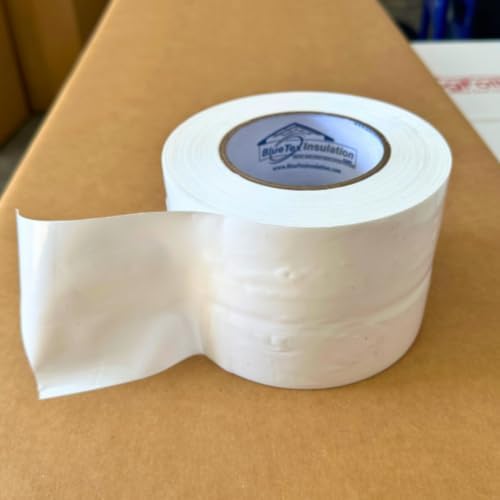 BlueTex Insulationㅤ 4'' Wide x 180' Long White Vapor Barrier Tape - 6 Rolls, Waterproofing for Stucco, Crawlspaces, Repair, Underlayment Seams, Metal Building Seams, Excellent Air Barrier