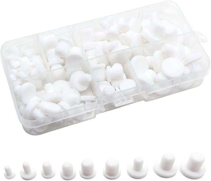 100 Pcs Silicone Rubber Hole Plugs Set - 9 Sizes T-Type Black Silicone Plugs Caps for Powder Coating, Waterproof Sealing, Pipe/Test Tube Caps - Heat Resistant, Durable, Multi-Purpose (White)