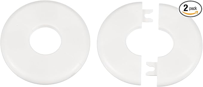 HARFINGTON 2pcs Wall Split Flange 26.5mm/1" Self-Adhesive Plumbing Cover Plates ABS Plastic Round Escutcheon Plate Buckle Design for Water Pipe Bathroom Kitchen Decoration, White