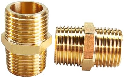 2PCS Hex Brass Nipple 1/2" NPT Male X 1/2" NPT Male Pipe Fitting 1/2 inch Brass Pipe Nipples Male Pipes Adapter Fittings Heavy Equal Nipples Connectors