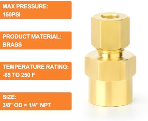 GASHER 10PCS Brass Compression Union Tube Pipe Fitting Connector, 3/8" Tube OD x 1/4" NPT Female Connector