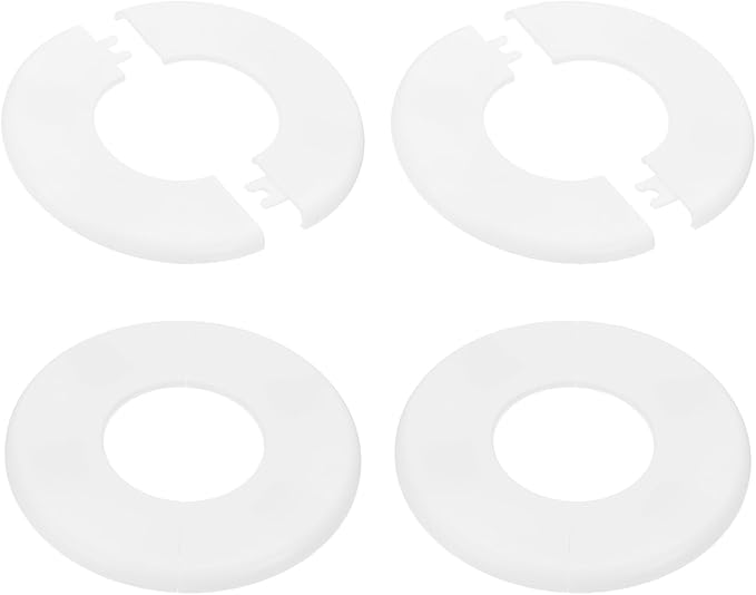 PATIKIL Wall Split Flange 115mm / 4.5" OD, 4 Pcs Round Escutcheon Plate Cover PPR Plumbing Cover Plates with Self-Adhesive Tape for 51mm / 2" Dia Water Pipe Faucet, White