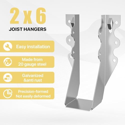 25 pcs 2x6 Joist Hanger,LU26 18 Gauge Double Shear Face Mount Joist Hanger,Hurricane Ties for Rafters Tie Brackets Great for Floor Deck and Ceiling Joists