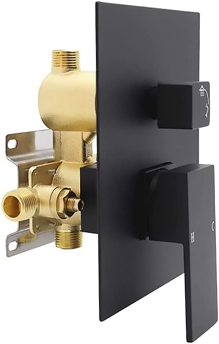 2 Way Outlet Function Solid Brass Shower Diverter Valve Mixer Rough-In Shower Handle Valve Kit Replacement in Matte Black