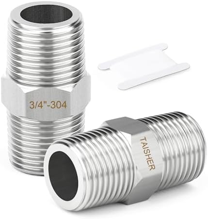 TAISHER 2PCS 304 SS New Hex Nipple,3/4" NPT Male, Pipe Adapter Fitting