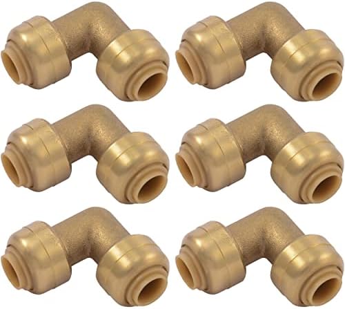 SharkBite 1/4 Inch (3/8 Inch OD) 90 Degree Elbow, Pack of 6, Push to Connect Brass Plumbing Fitting, PEX Pipe, Copper, CPVC, PE-RT, HDPE, U244LF