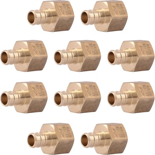 SharkBite 1/2 Inch Crimp Female Adapter, Pack of 10, Brass Plumbing Fitting, PEX Pipe, Copper, UC072LFA10
