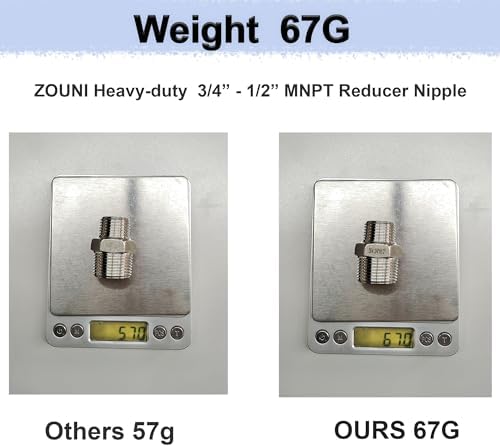 ZOUNI 4pcs Reducing Hex Nipple, 304 Stainless Steel 3/4" NPT Male x 1/2" NPT Male Pipe Fitting Reducer Nipple Adapter 2000psi Reducer Straight Connector (4pcs, 3/4"-1/2")