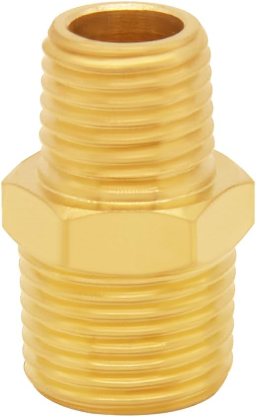 3PCS Brass Reducer Adapter, 1/4" NPT Male to 3/8" NPT Male Thread, Hex Reducing Pipe Fitting Coupler Nipple Connector for Water/Oil/Gas