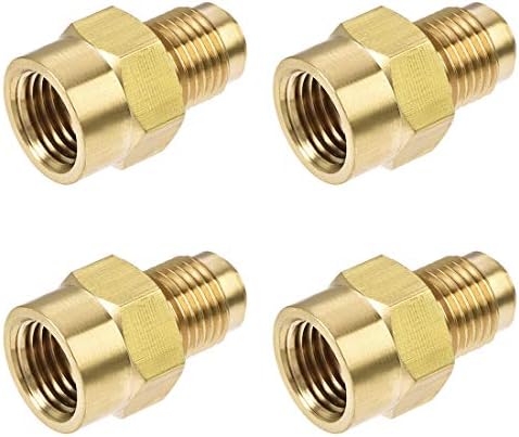 uxcell Brass Pipe fitting, 1/2"-20UNF Flare Male to 1/4NPT Female Thread, Tubing Adapter Hose Connector, for Air Conditioner Refrigeration, 4Pcs