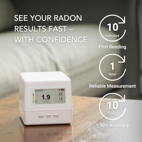 Ecosense Continuous Home Radon Detector, Battery Powered, Display, EF100