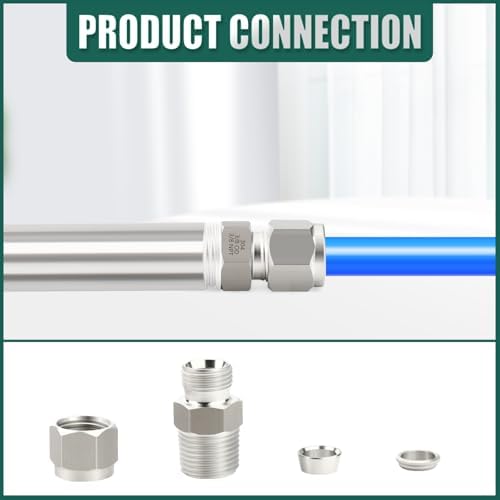 5PCS 304 Forging of Stainless Steel Compression Tube Pipe Fitting Connector, 3/8" Tube OD x 3/8" NPT Male Straight Adapter for fuel/air/liquid/oil/gas/vacuum pipelines