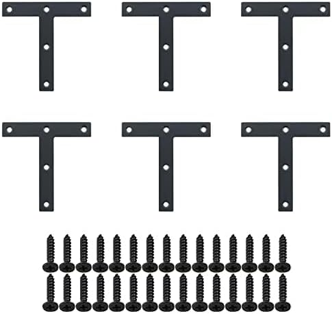 SAYAYO T Brace, 120x120mm (5" x 5") T Brackets Mending Plate Flat Repair Plates Joining Bracket Brace, Stainless Steel Matte Black, 6 Pcs