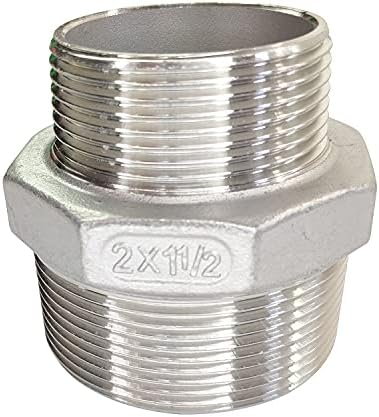 Male Hex Nipple Threaded Reducer Connector Pipe Fitting Adapter,Stainless Steel 304 NPT (2" x 1-1/2")