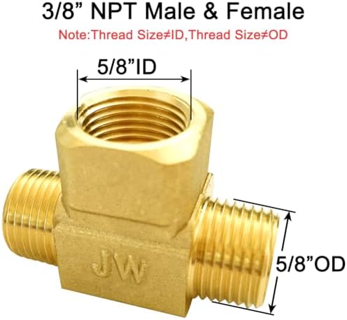 Joywayus Brass Tee Pipe Fitting 3/8" NPT Male-Female-Male 3-way Adapter