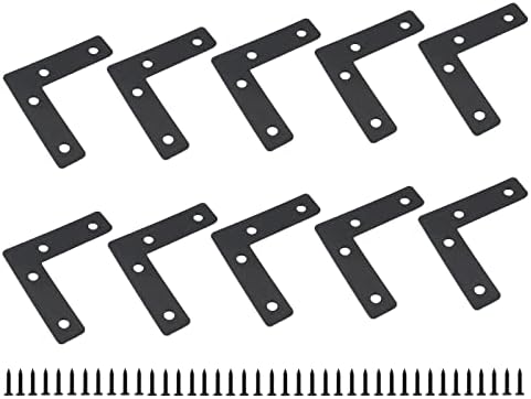 10 PCS Flat L Shape Repair Mending Plate, ULIFESTAR Heavy Duty Corner Bracket Furniture Support Brace Black Joining Bracket Fastener Connector with Mounting Screws (60x60x15mm/2.4x2.4x0.6'')