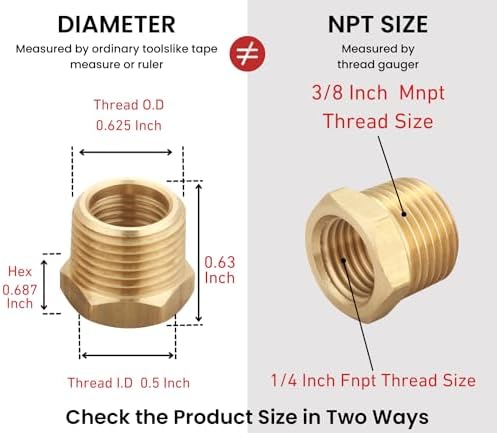 3/8 Inch NPT Male x 1/4 Inch NPT Female Brass Hex Bushing