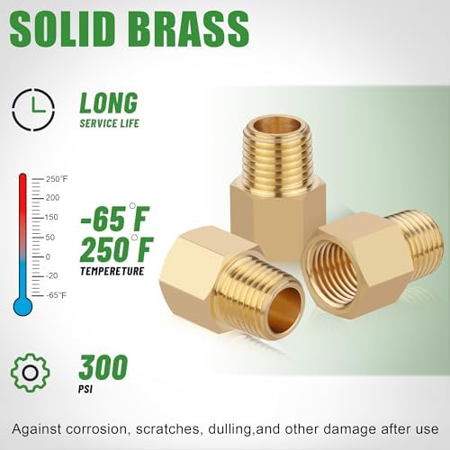 5PCS Brass Pipe Fittings Adapter,1/4" NPT Male to 1/4" NPT Female