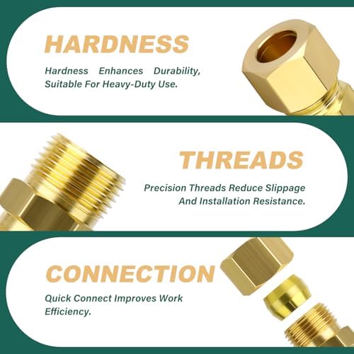 20PCS Brass Compression Tube Pipe Fittings, 1/4" OD