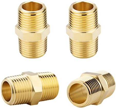 KOOTANS 1/2 NPT x 1/2 NPT Male Solid Brass Hex Nipples,4 PACK