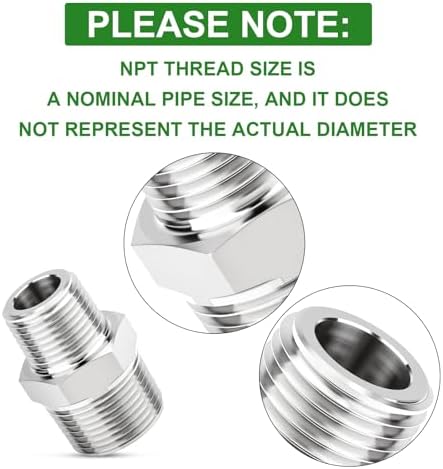TAISHER 2PCS Forging of 304 Stainless Steel Reducer Hex Nipple, 1" NPT Male x 3/4" NPT Male Pipe Fitting