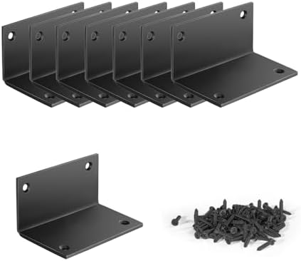 8 PCS Iron 2.76 Inch L Right Angle Bracket with Screws, 2.76" x 1.57" x 1.57" Metal Joint Bracket 90 Degree Corner Brace for Wood Bookshelf Furniture Cabinet, Thickness 3 mm Heavy Duty Black Brackets