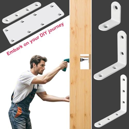 10 Pcs White L Bracket 4 Inch Heavy Duty Stainless Steel Corner Braces, 90 Degree Joint Right Angle Brackets for Wood, Floating Shelf, Cabinet, DIY Frame, with Screws