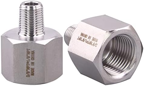 Forged Reducer Adapter Fitting - Stainless Steel 304 Reducing Pipe Connector, 3/8" NPT Female x 1/8" NPT Male (pack of 2)