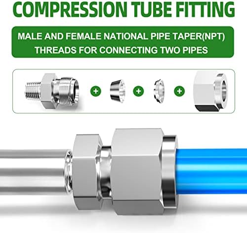 TAISHER 10PCS 304 Stainless Steel Compression Tube Pipe Fitting Connector, 1/4" Tube OD x 1/8" NPT Male Straight Adapter