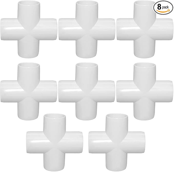 1/2 Inch Cross PVC Fitting 4 Way Connector, Furniture Grade Corner Fittings for Building Furniture Greenhouse Shed Pipe Fittings Tent Connection (Pack of 8)