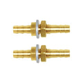 Joywayus 2pcs 1/4'' Hose Barb Thru-Bulk Head Hex Union Brass Fitting with Flat Washer Gasket Water/Fuel/Air