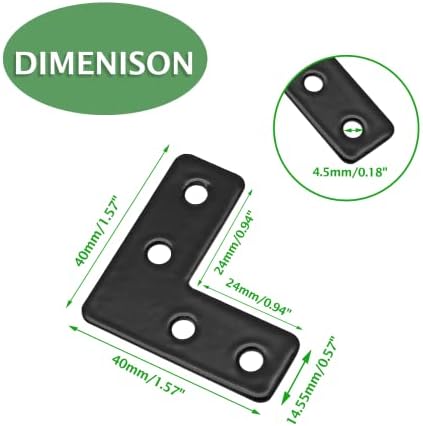 Uenhoy 20 Pcs L Shape Black Flat Brackets 1.57"x1.57" with Screws