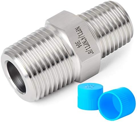 TAISHER 2PCS 304 Stainless Steel Hex Nipple, Reducer Pipe Fitting 1/4-Inch Male Pipe x 1/8-Inch Male Pipe