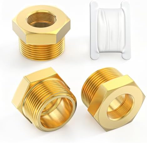 TAISHER 3PCS Brass Reducer Hex Bushing Threaded Pipe Fitting 1" NPT Male x 3/4" NPT Female Adapter