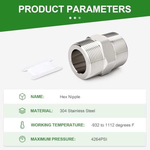 TAISHER 1pcs Hex Nipple 304 Stainless Steel NPT 1-1/4"NPT Male Pipe Fitting
