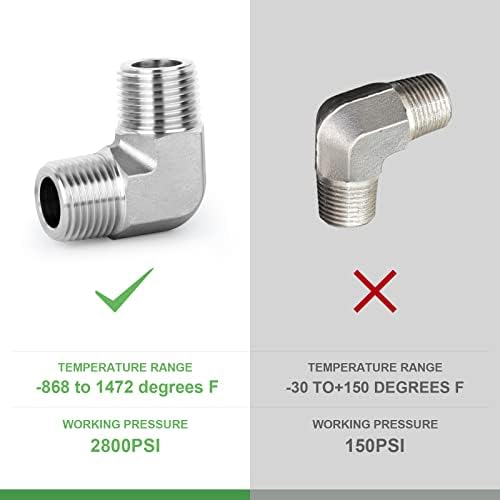 TAISHER 2PCS 304 Stainless Steel 90 Degree Barstock Street Elbow, 1/8" NPT Male Pipe to 1/8" NPT Male 304 Stainless Pipe Fitting