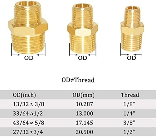Joywayus 2 Pack Brass 1/2" NPT Male to 3/8" NPT Male Pipe Fitting Adapter