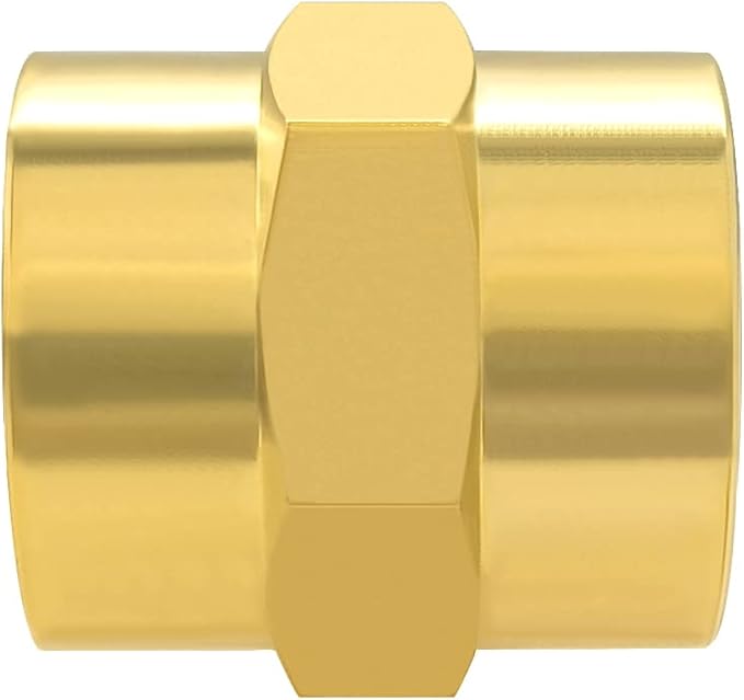 Hooshing 2PCS 1/2" x 1/2" NPT Female Coupler Soild Brass Hex Nipple Coupling Pipe Fitting
