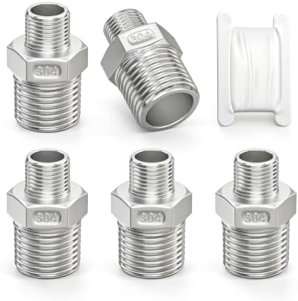 TAISHER 5PCS Cast 304 Stainless Steel Hex Nipple, Reducer Pipe Fitting 1/2-Inch Male Pipe x 1/4-Inch Male Pipe