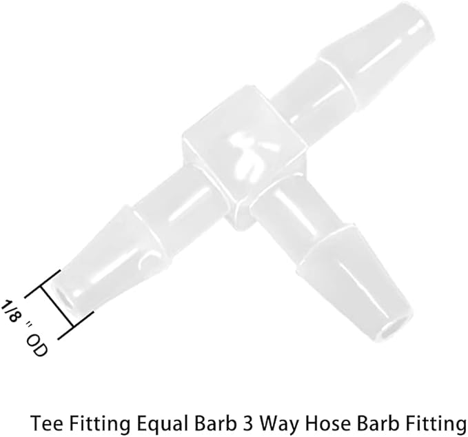 1/8" Tee Fitting Equal Barb 3 Way Hose Barb Adapter for Fuel Gas Liquid Air (Pack of 5)