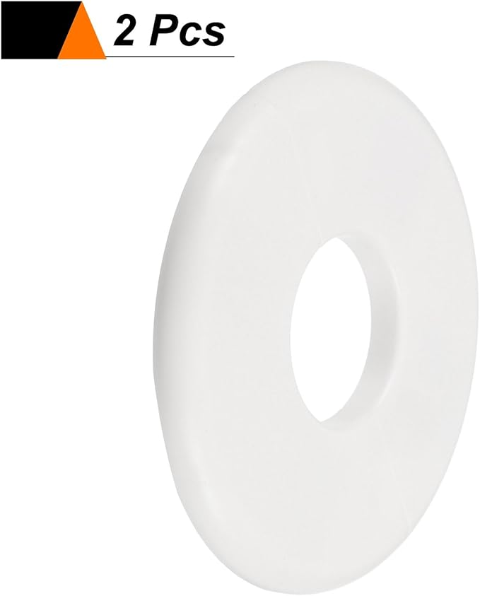 HARFINGTON 2pcs Wall Split Flange 33.5mm/1.3" Self-Adhesive Plumbing Cover Plates ABS Plastic Round Escutcheon Plate Buckle Design for Water Pipe Bathroom Kitchen Decoration, White