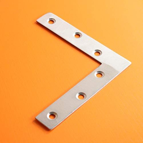4 Pack Stainless Steel L Shape Flat Corner Bracket Plate - Repair Mending for Wood, Metal Fixing, Joining Support Brace for Shelves, Furniture and Cabinet (120x120mm)