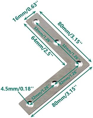 Stainless Steel L Shape Flat Corner Brace Bracket for Wood, Metal Fixing Joining Support Brace for Shelves, Furniture and Cabinet 10 Pack (80x80mm)