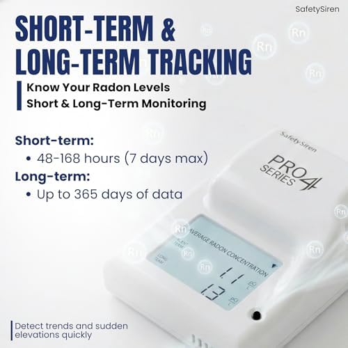Safety Siren Pro4 Radon Gas Detector for Home, Continuous Indoor Radon Monitoring with Digital Display, LED Alerts, Long-Term Tracking and Alarm Functions - Pack of 3