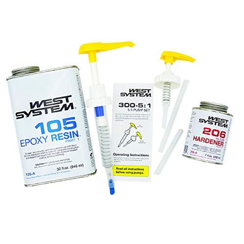West System 105A Epoxy Resin (32 fl oz) Bundle with 206A Slow Epoxy Hardener (7 fl oz) 406-2 Colloidal Silica 1.7 oz. Also Includes one Resin and one Hardener Pump.