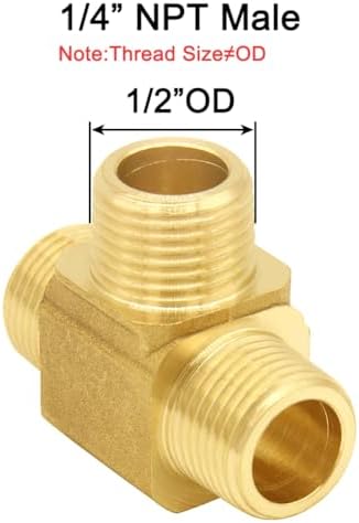Joywayus 2 Pack 1/4" NPT Male Brass Tee Pipe Fitting Barstock 3-way Adapter