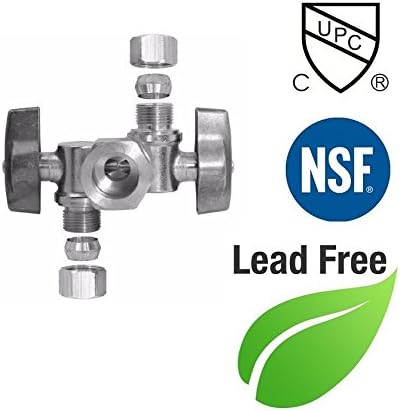 5/8" OD Comp X 3/8" Comp X 1/4" Comp Double Handles 1/4 Turn Angle Stop Water Shut off Valve Lead-Free (Pack 2)