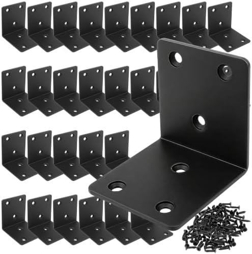 30 Pack Angle Brackets, 1.5" x 1.5" Black Heavy Duty Stainless Steel Corner Brace, L Shaped Shelf Bracket 90 Degree Corner Bracket for Wood Furniture Cabinets Shelves